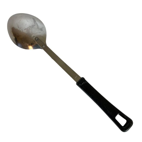 Ekco Stainless Steel Cooking Serving Solid Spoon Black Nylon Handle Japan Vintag - Picture 2 of 5